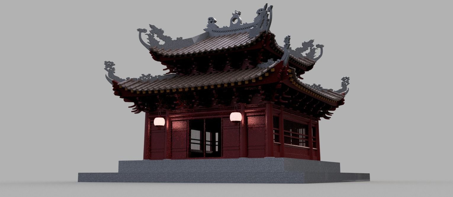 Oriental Vietnam Buddhist temple Low-poly 3D model_8