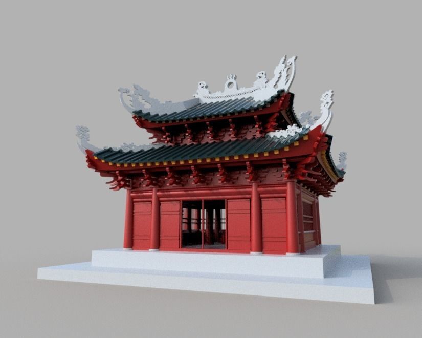 Oriental Vietnam Buddhist temple Low-poly 3D model_10