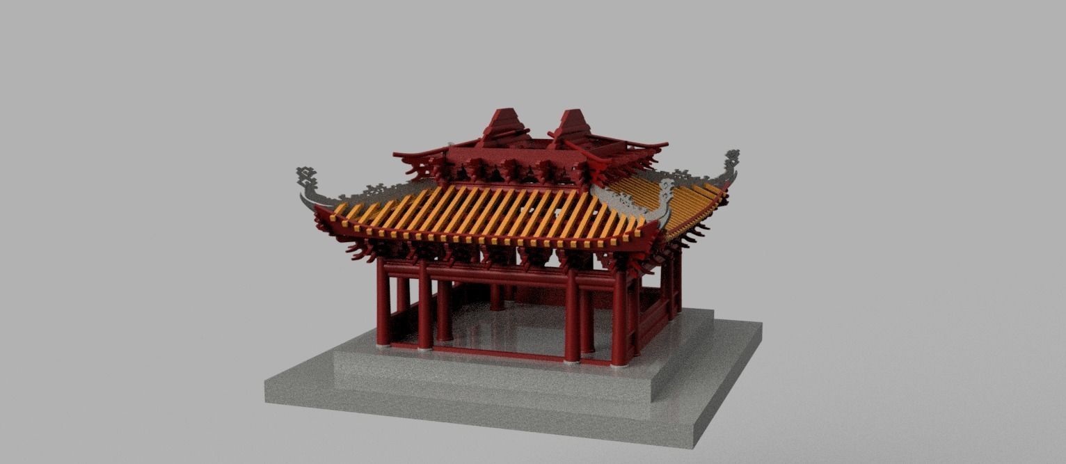 Oriental Vietnam Buddhist temple Low-poly 3D model_5