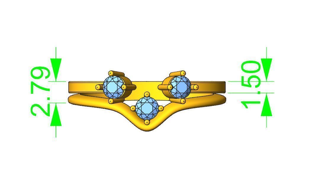 Engagement ring 3 stones 3D print model_6