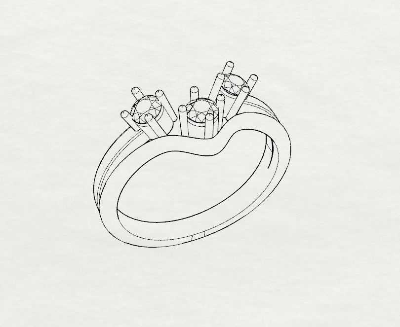 Engagement ring 3 stones 3D print model_12