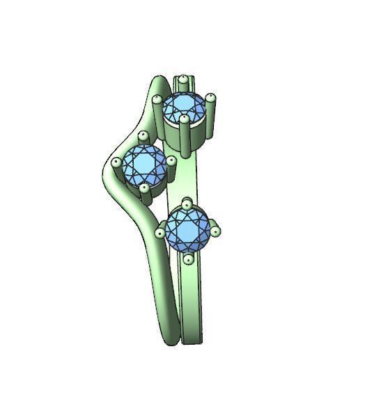 Engagement ring 3 stones 3D print model_7