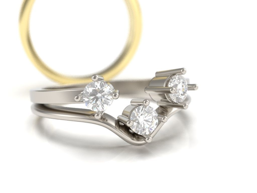 Engagement ring 3 stones 3D print model_2