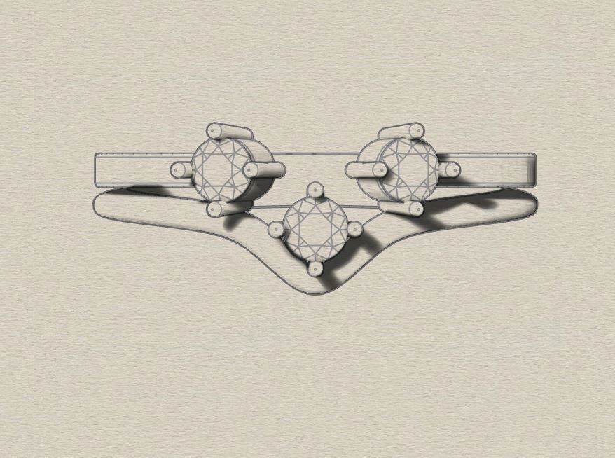 Engagement ring 3 stones 3D print model_16