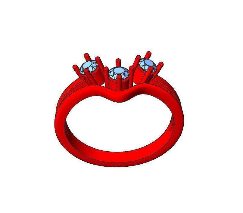 Engagement ring 3 stones 3D print model_9