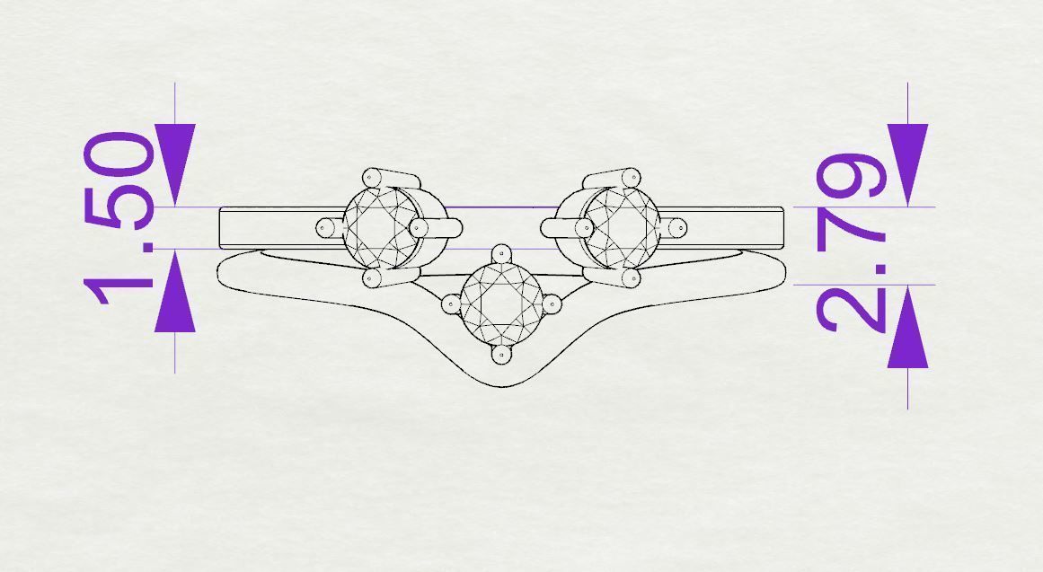 Engagement ring 3 stones 3D print model_11