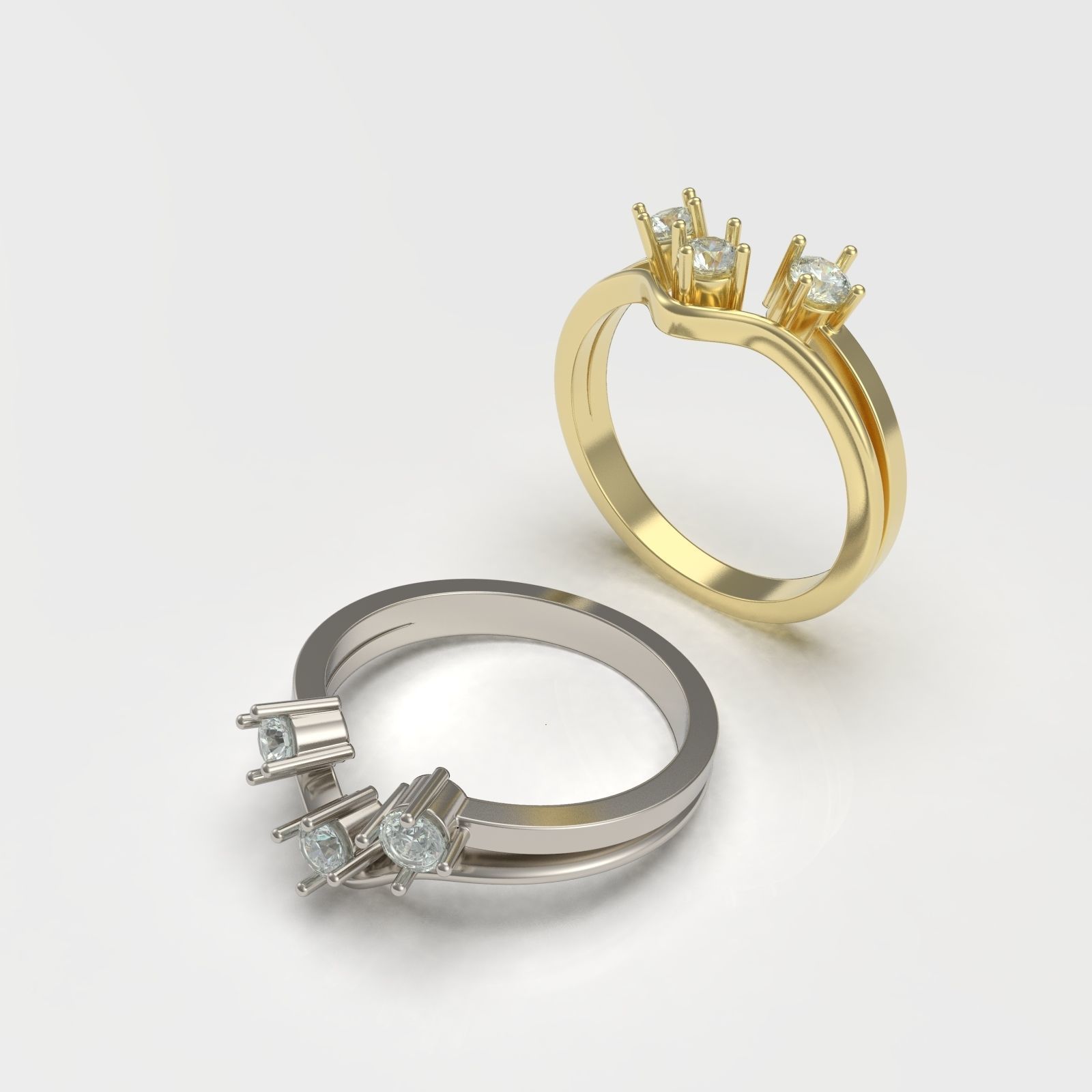 Engagement ring 3 stones 3D print model_1
