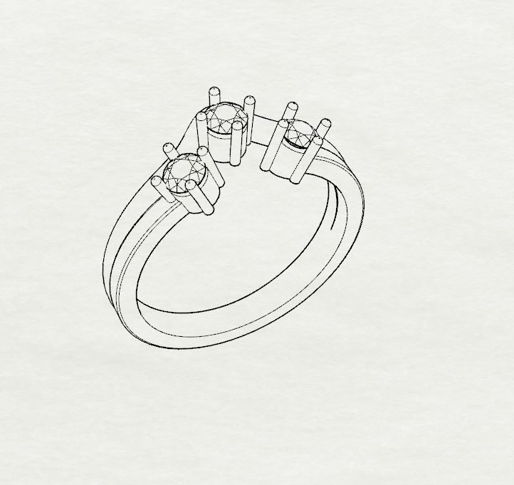 Engagement ring 3 stones 3D print model_13