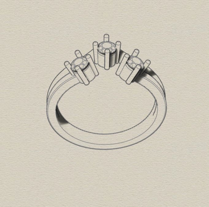 Engagement ring 3 stones 3D print model_15