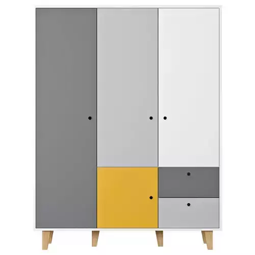 Vox Concept 3 Door Wardrobe in Grey and Yellow Cuckooland