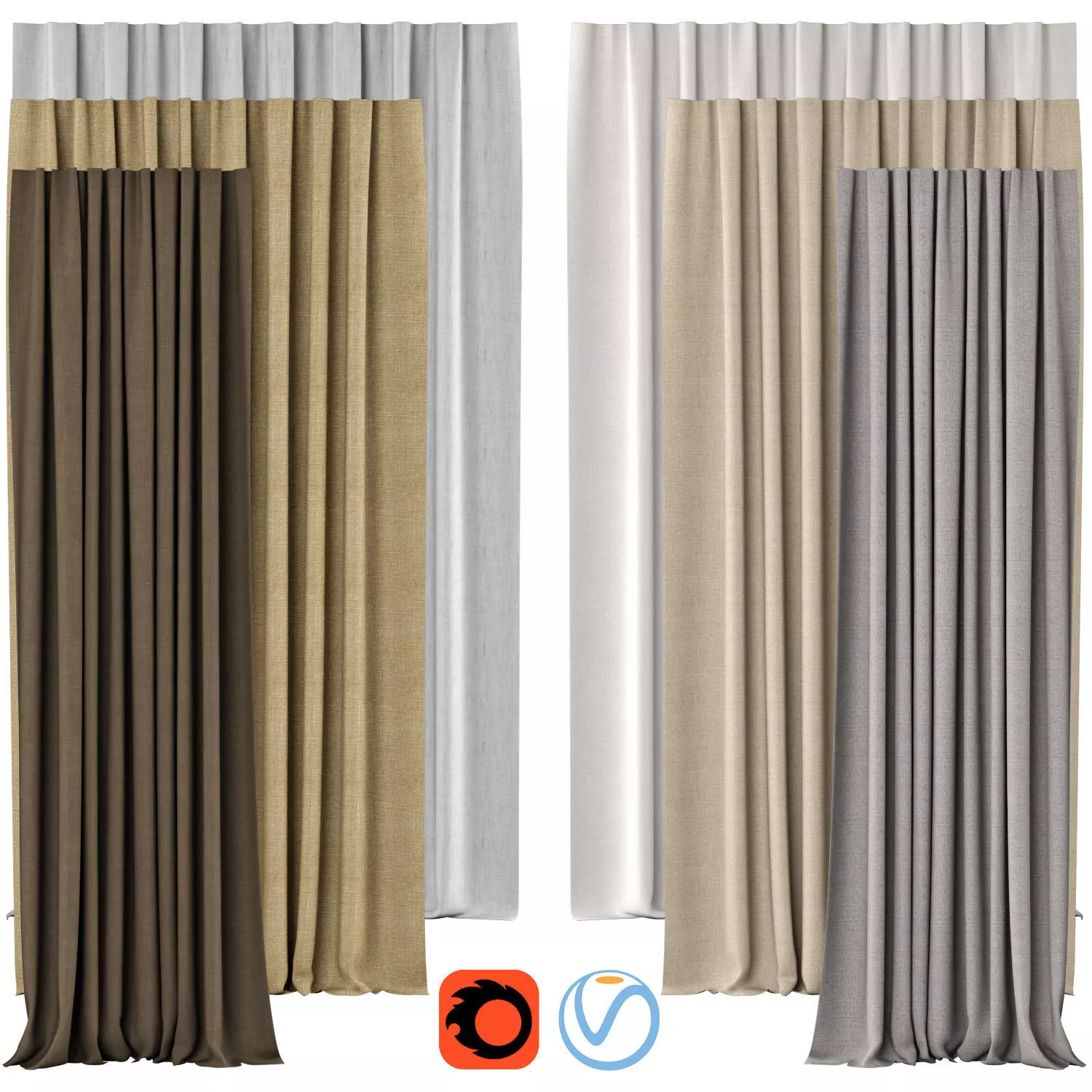Curtains 130 HR BELGIAN TEXTURED LINEN DRAPERY 3D model