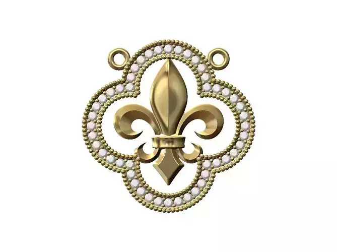 Quatrefoil heraldic lily ornament diamond pendant