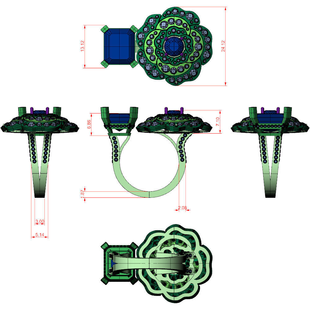 Camelia Ring Double Diamonds Pave 3D print model_5