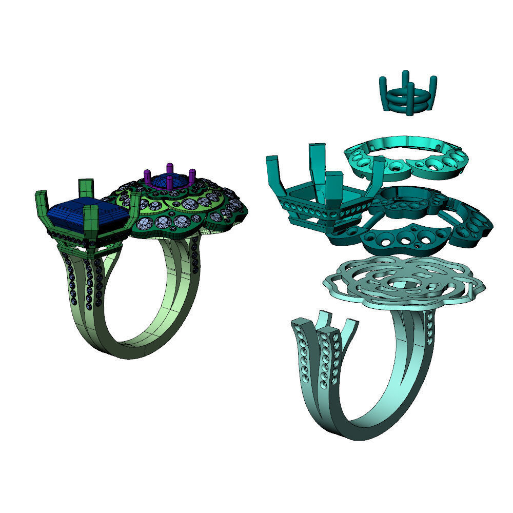 Camelia Ring Double Diamonds Pave 3D print model_8