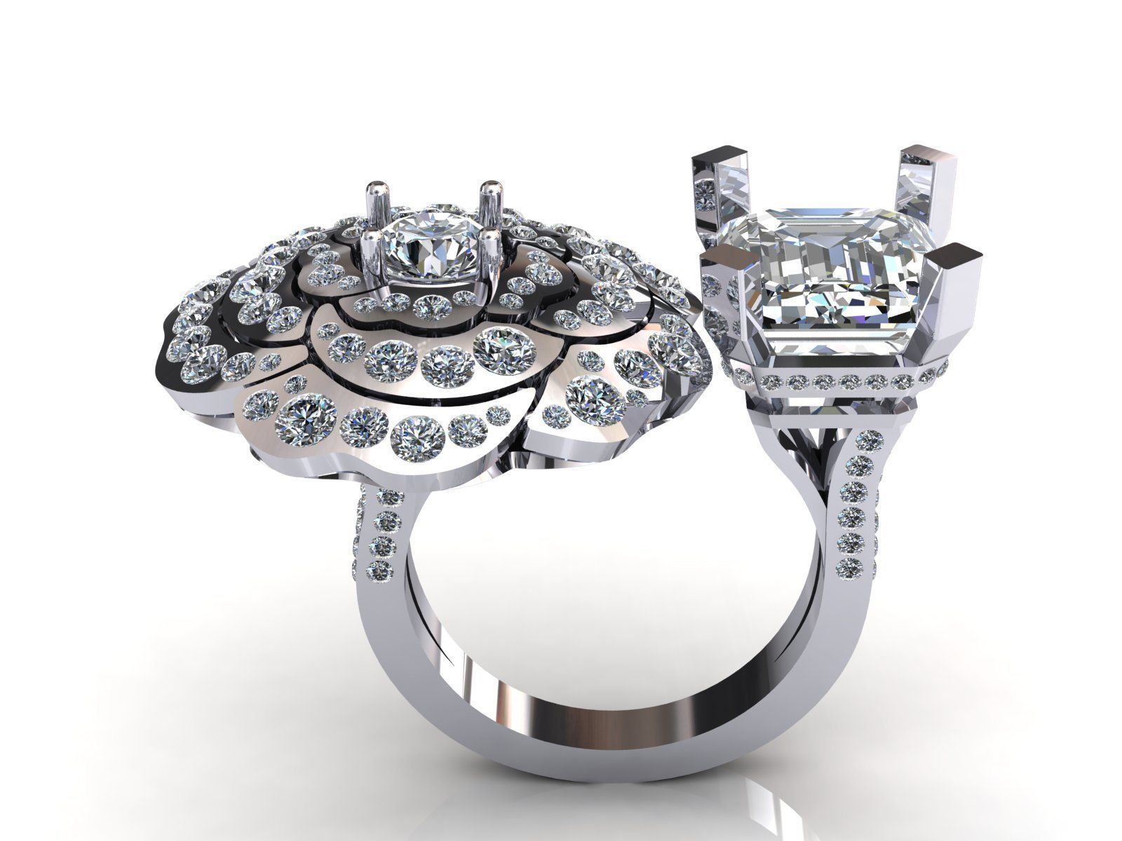 Camelia Ring Double Diamonds Pave 3D print model_1