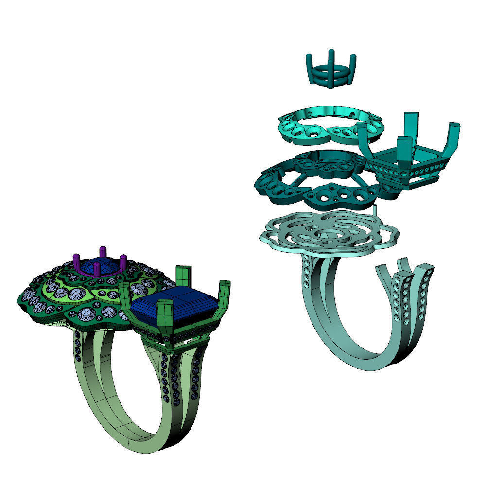 Camelia Ring Double Diamonds Pave 3D print model_7