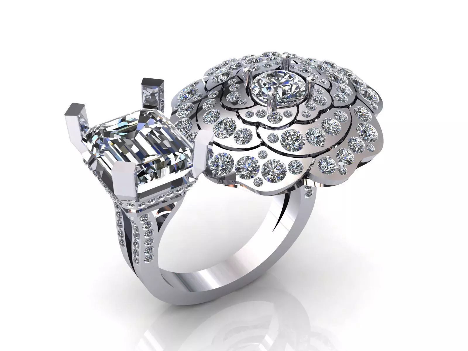 Camelia Ring Double Diamonds Pave 3D print model_0