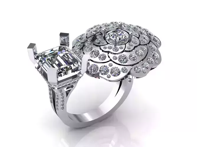 Camelia Ring Double Diamonds Pave
