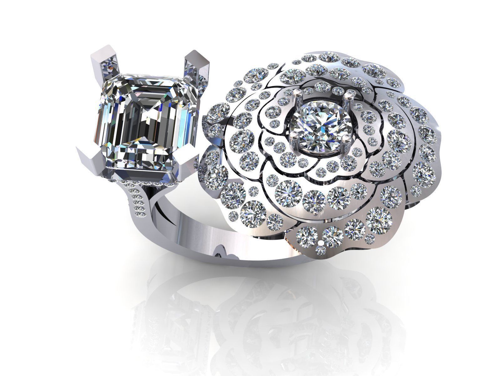 Camelia Ring Double Diamonds Pave 3D print model_3