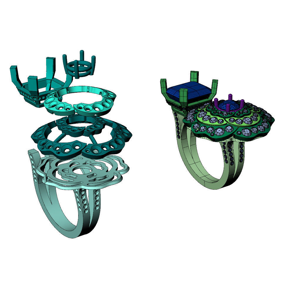 Camelia Ring Double Diamonds Pave 3D print model_9