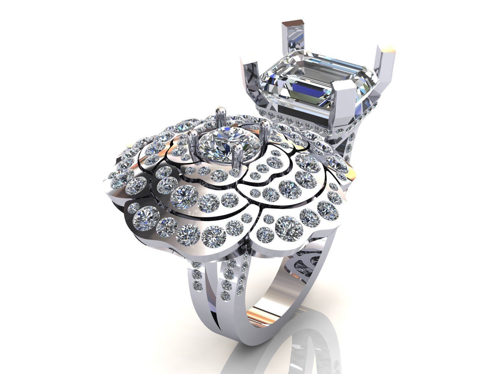 Camelia Ring Double Diamonds Pave 3D print model_2