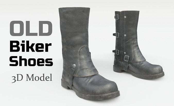 Old biker shoes Low-poly 3D model