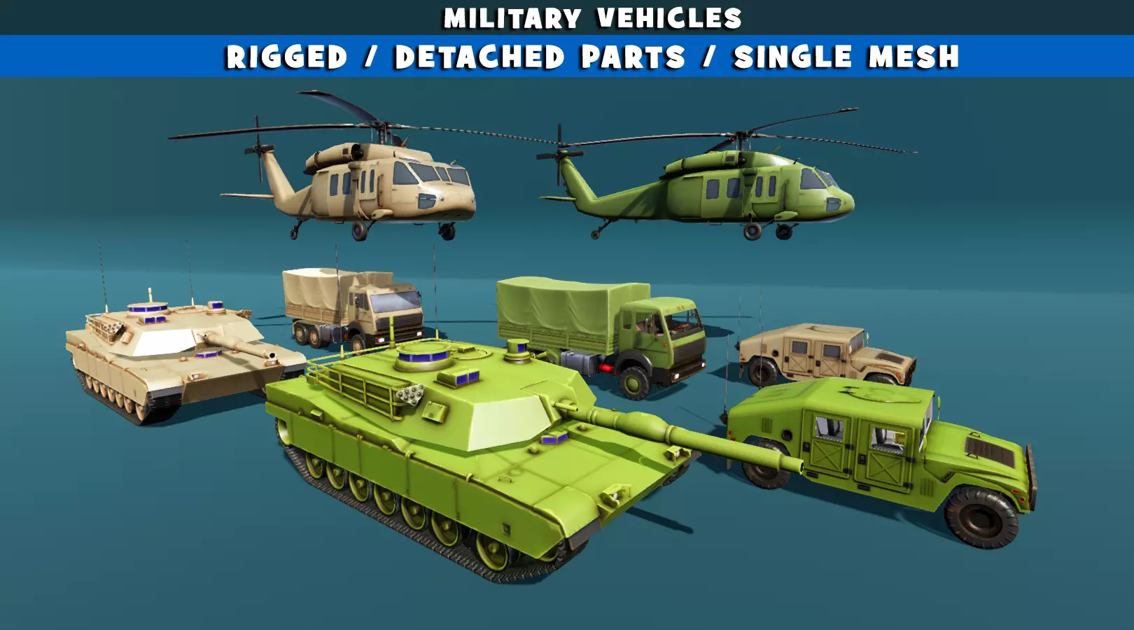 Military Vehicles and helicopter Low-poly 3D model