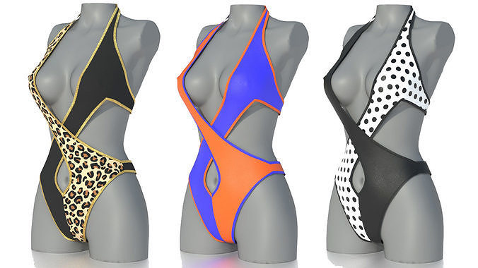 SWIMSUIT 2 orange on mannequin Low-poly 3D model
