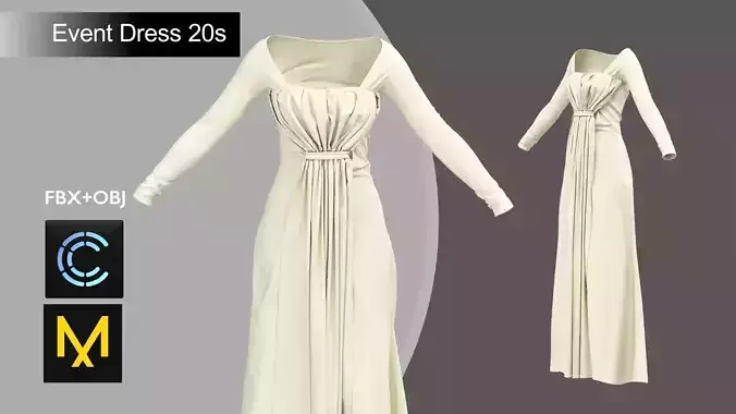 Event Female Dress 20s Marvelous Designer 3D model