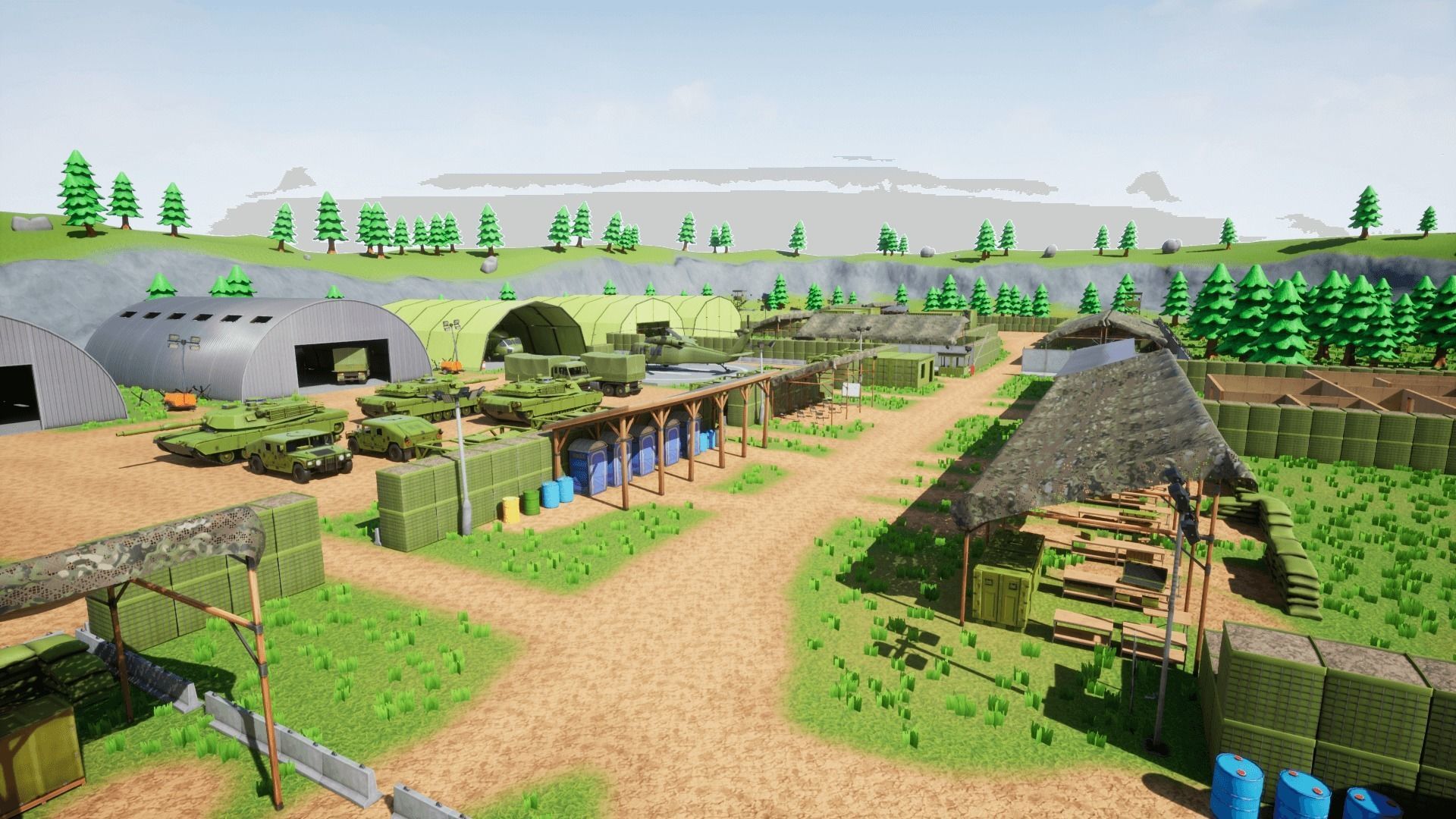 Military Base Stylized Environment Low-poly 3D model_3