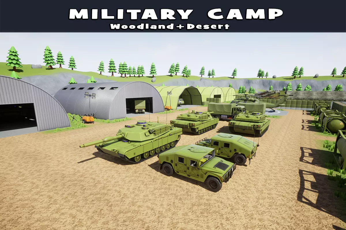 Military Base Stylized Environment Low-poly 3D model_0