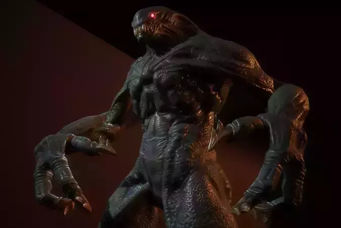 Reptilian monster Low-poly 3D model