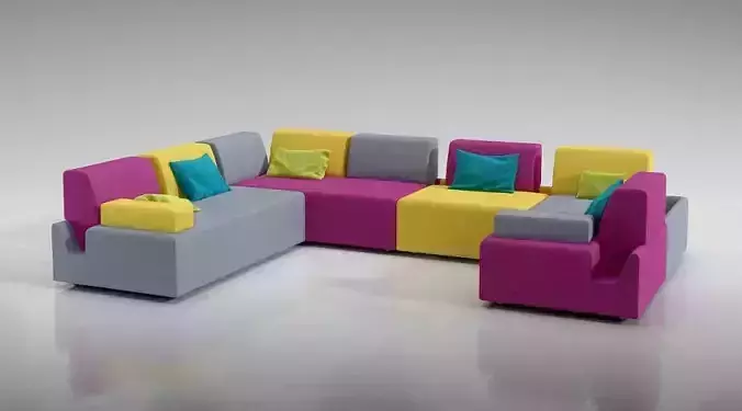 Modular Sofa In Different Colors Purple Grey And Yellow