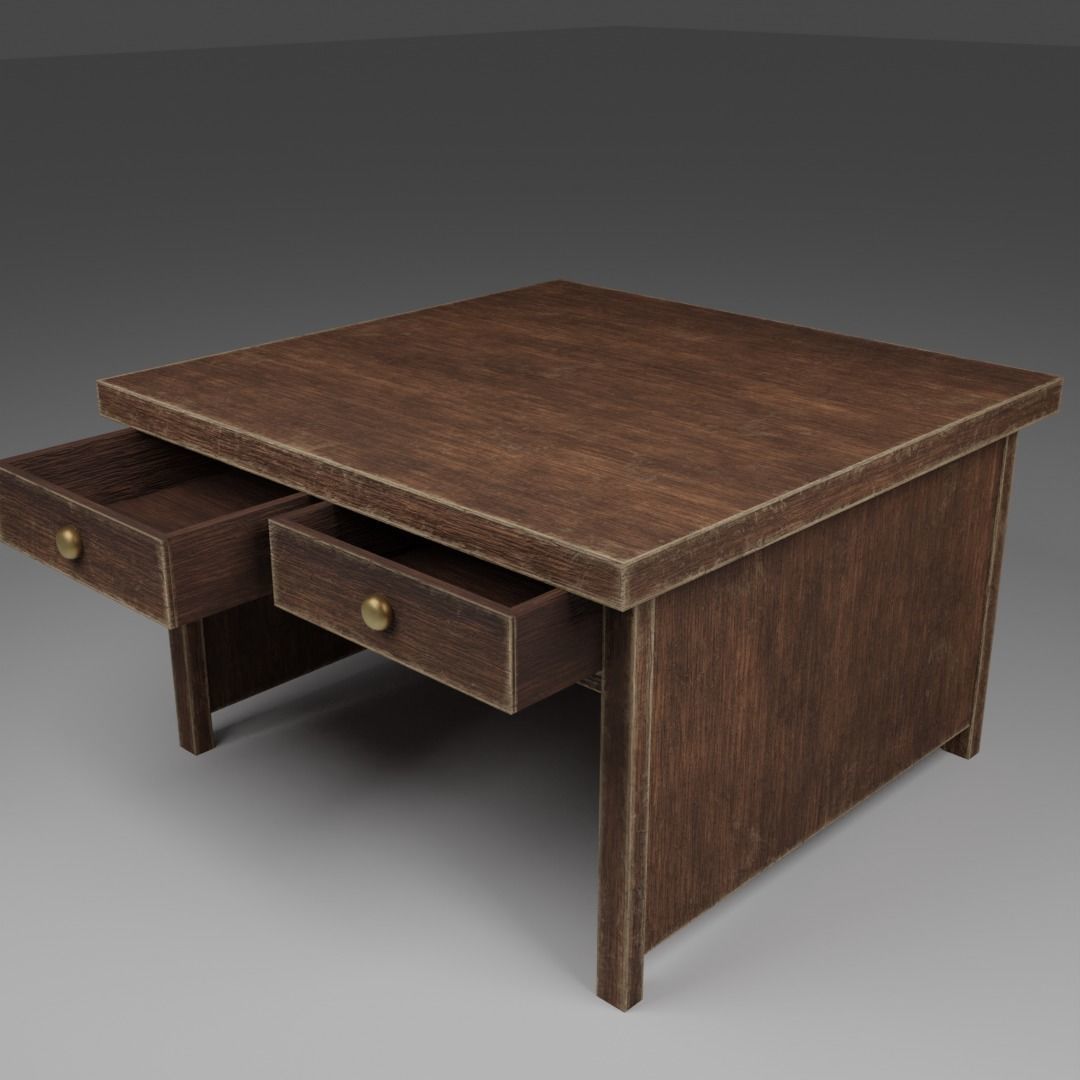 Old wooden table desk vintage  Low-poly 3D model_2