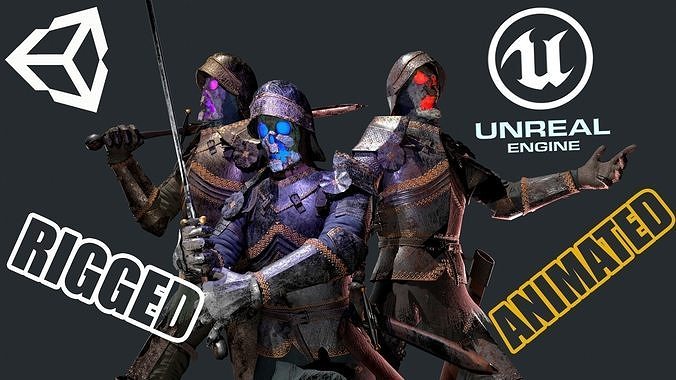 Medieval Skeleton Knight Low-poly 3D model