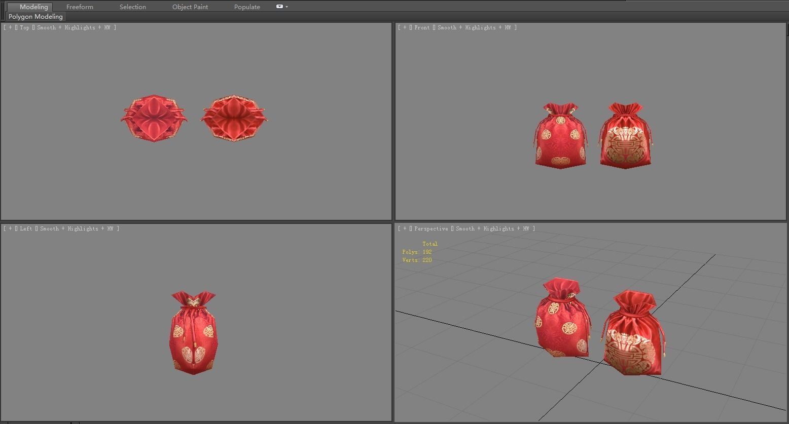 Cartoon Fu Bao - lucky bag - red wedding envelope - money bag Low-poly 3D model_3