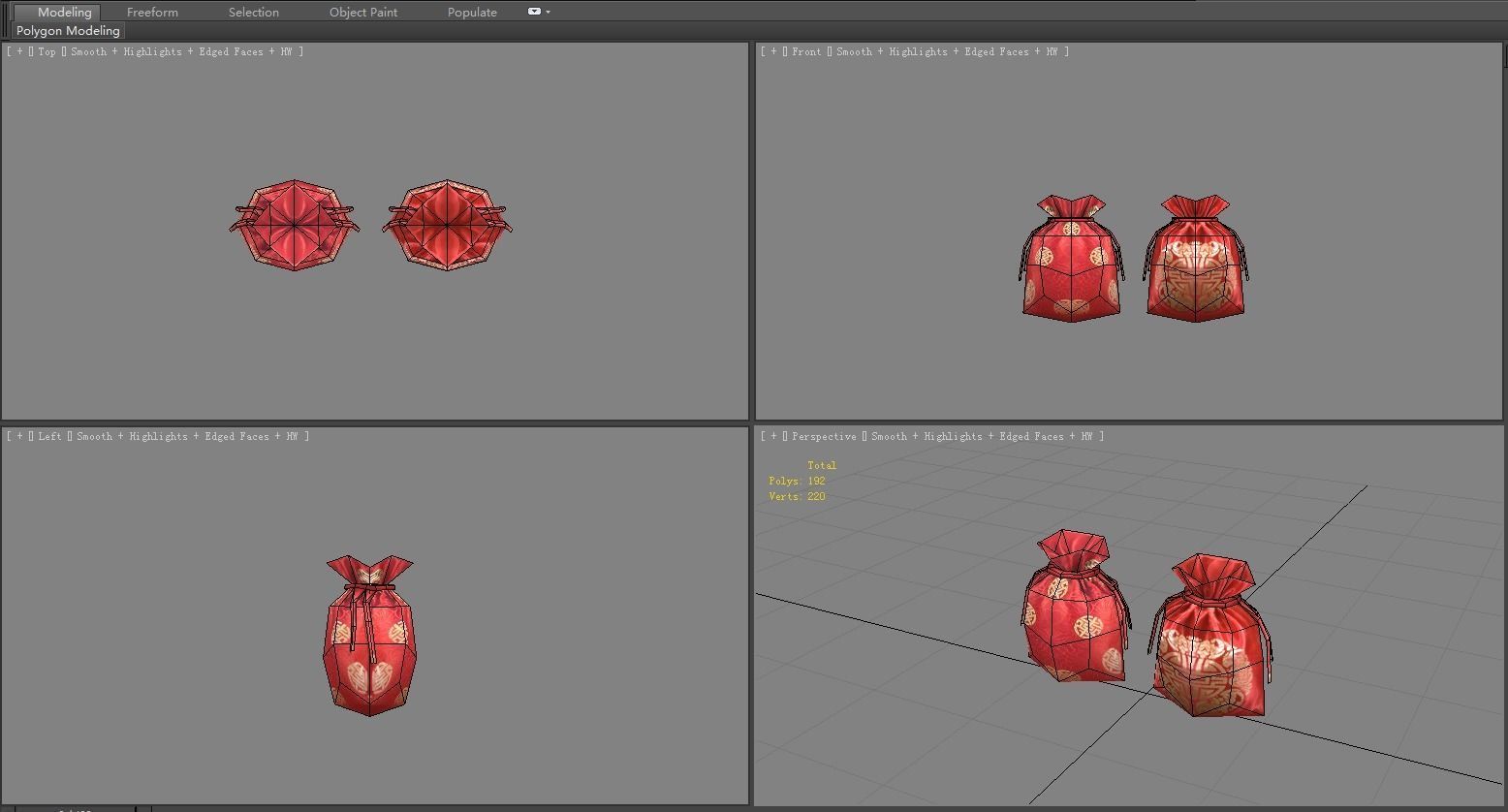 Cartoon Fu Bao - lucky bag - red wedding envelope - money bag Low-poly 3D model_4