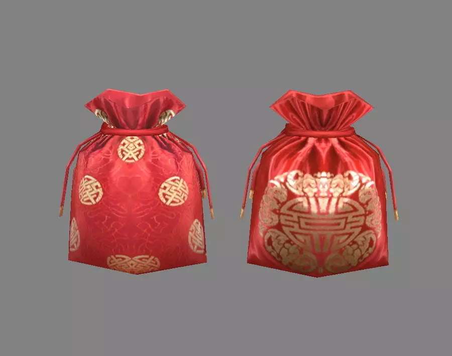 Cartoon Fu Bao - lucky bag - red wedding envelope - money bag Low-poly 3D model_0