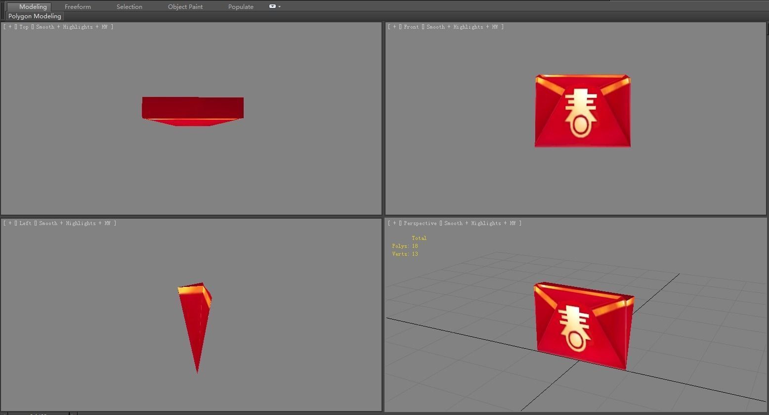 Cartoon chinese new year red envelope Low-poly 3D model_3