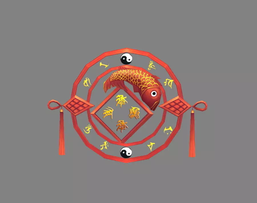 Cartoon Spring Festival Ornaments - Chinese New Year Stickers Low-poly 3D model_0