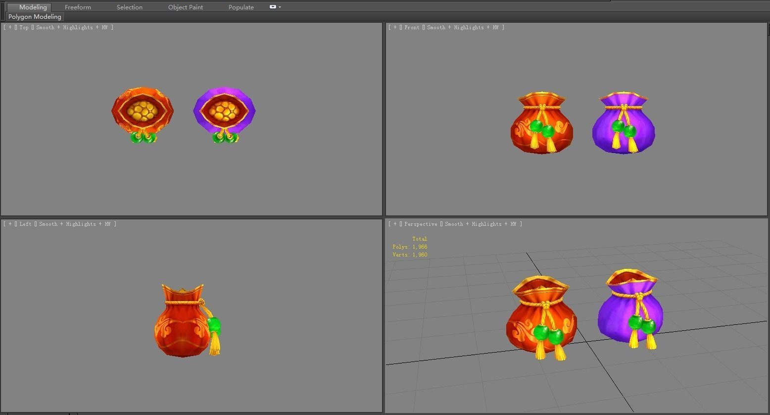 Cartoon Fu Bao - lucky bag - money bag Low-poly 3D model_3