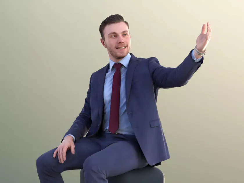 Robb 10951 - Sitting Business Man In Suit Presenting 3D model_0