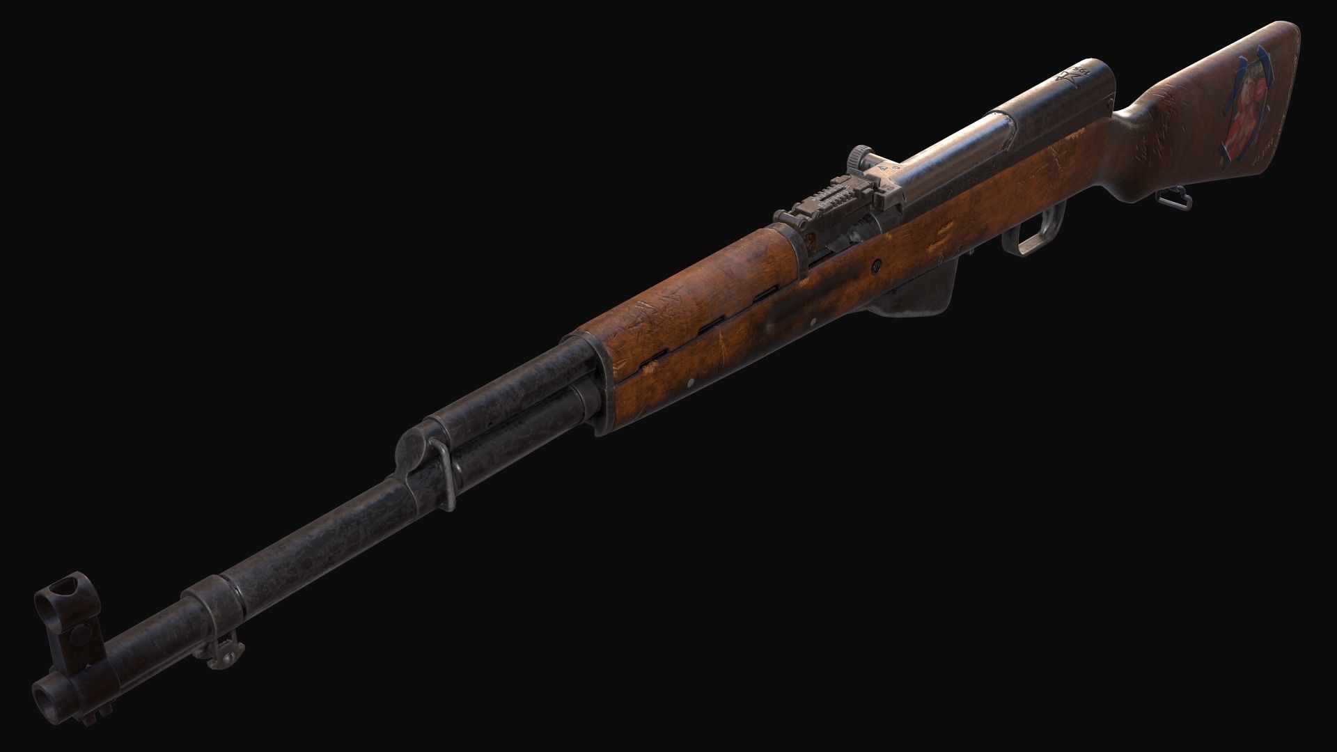 Old soviet semi automatic rifle SKS Free low-poly 3D model_2