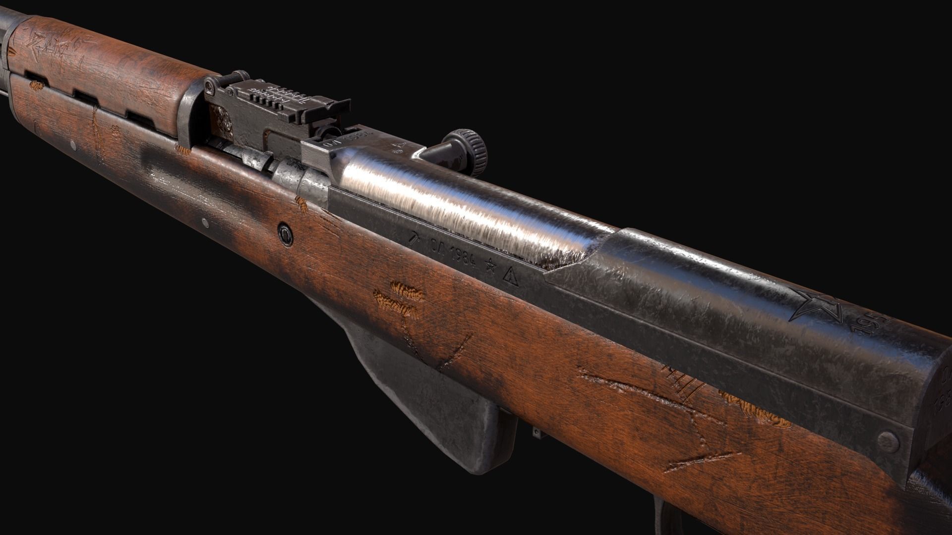 Old soviet semi automatic rifle SKS Free low-poly 3D model_4