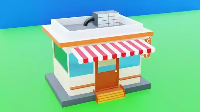 Cafe 3D Model lego store with awning