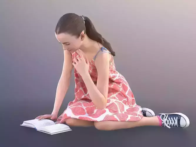 Mady 10117 - Young Girl Sitting On The Ground Reading 3D model