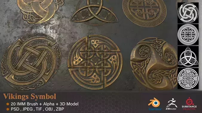 20 Viking Symbols Alpha  3DModel  IMM Brush  Texture