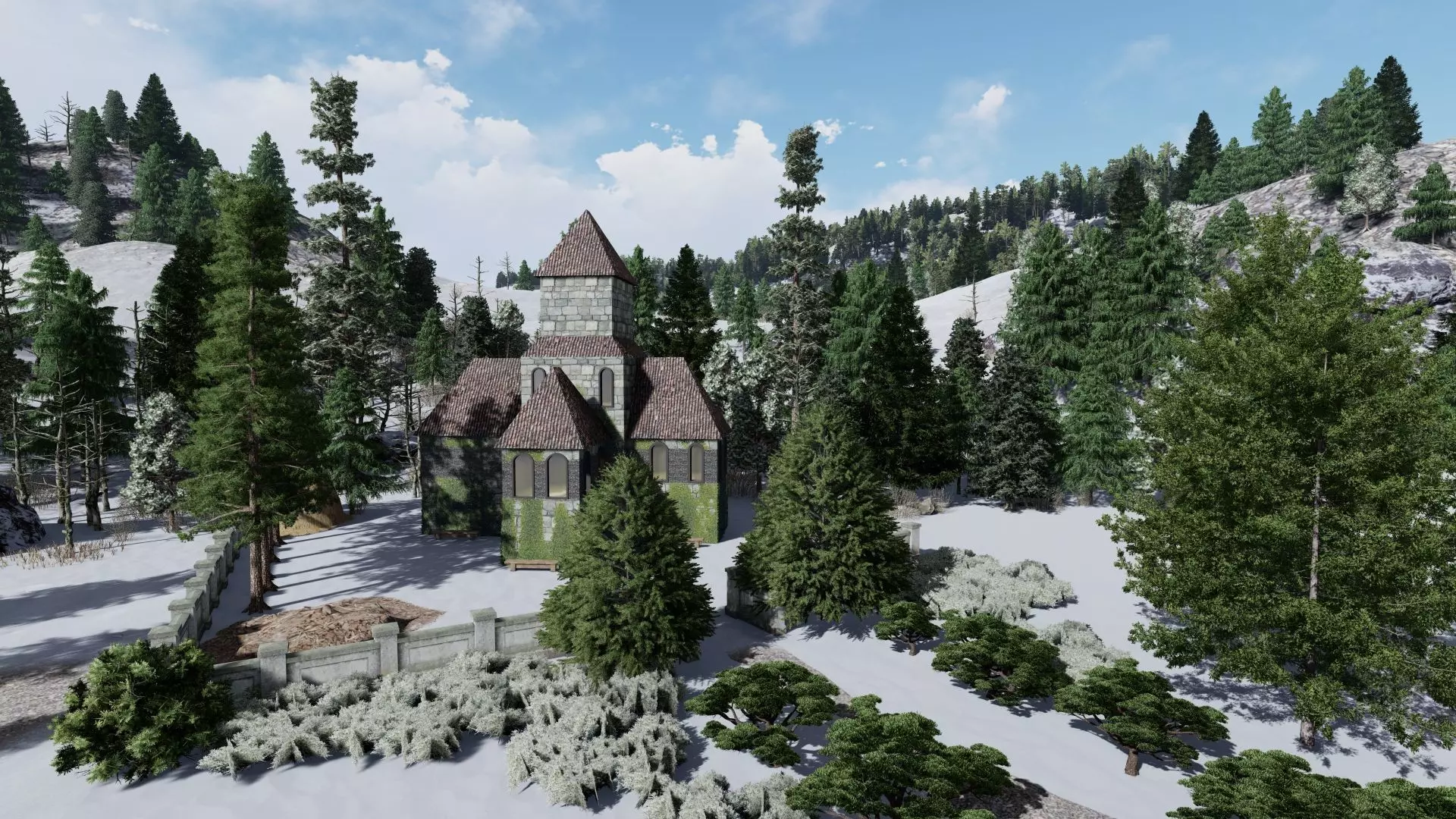 CASTLE church in woods Free 3D model