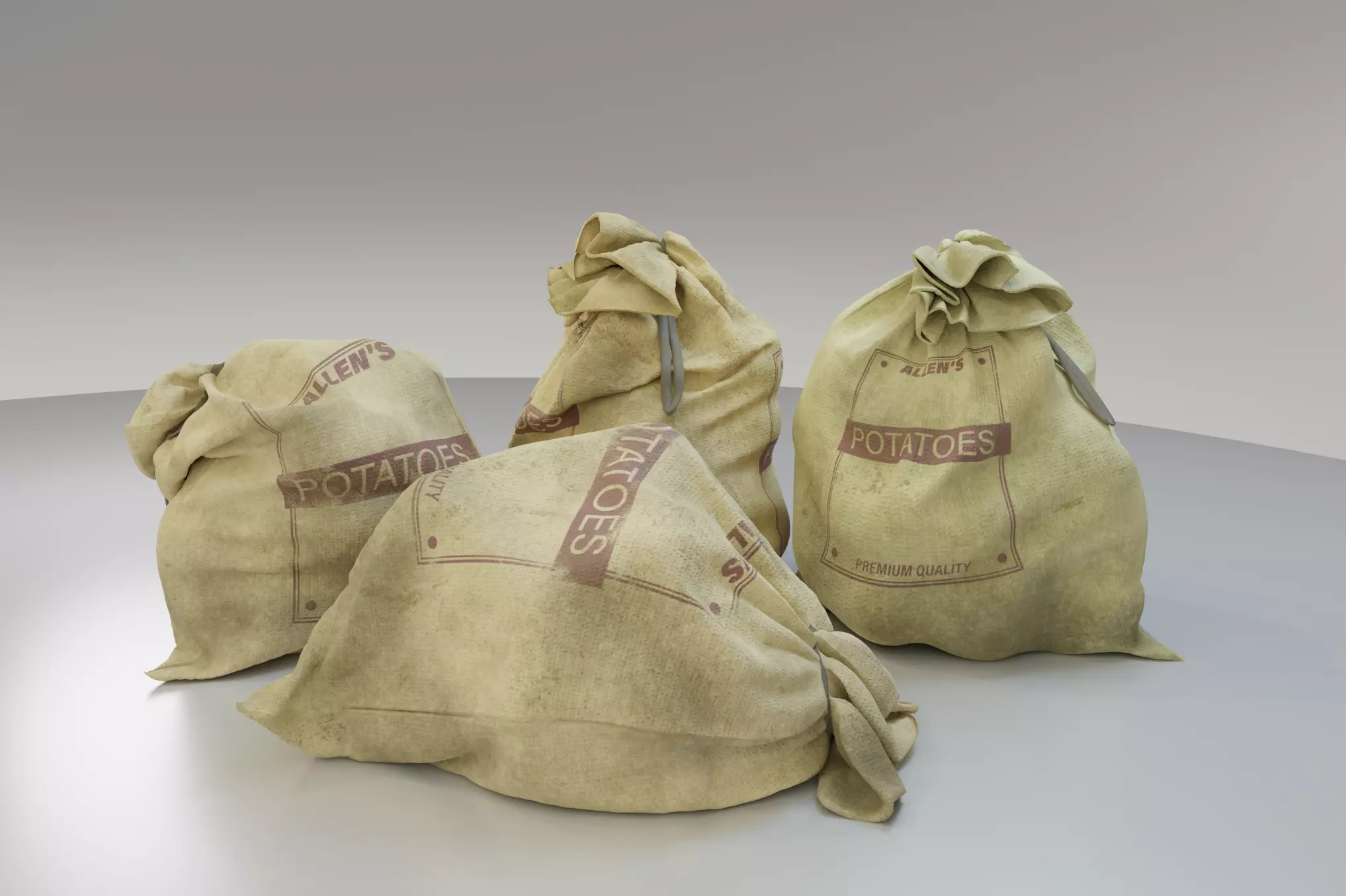 Potato Produce Sacks PBR Asset 3D model_0