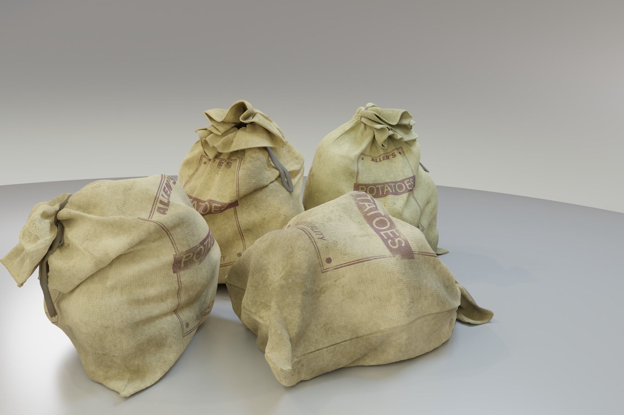 Potato Produce Sacks PBR Asset 3D model_1